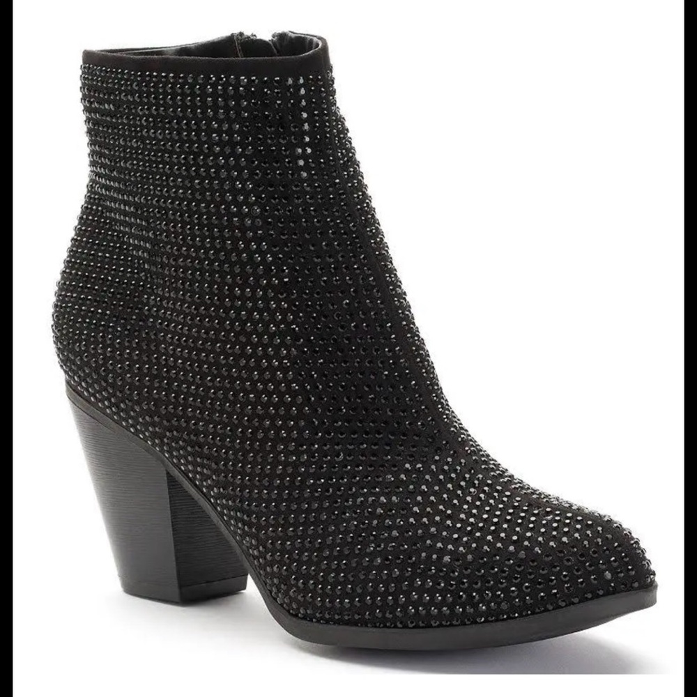 Juicy Couture Women's Black Rhinestone Ankle Boots. AVORA Booties Size 6.5